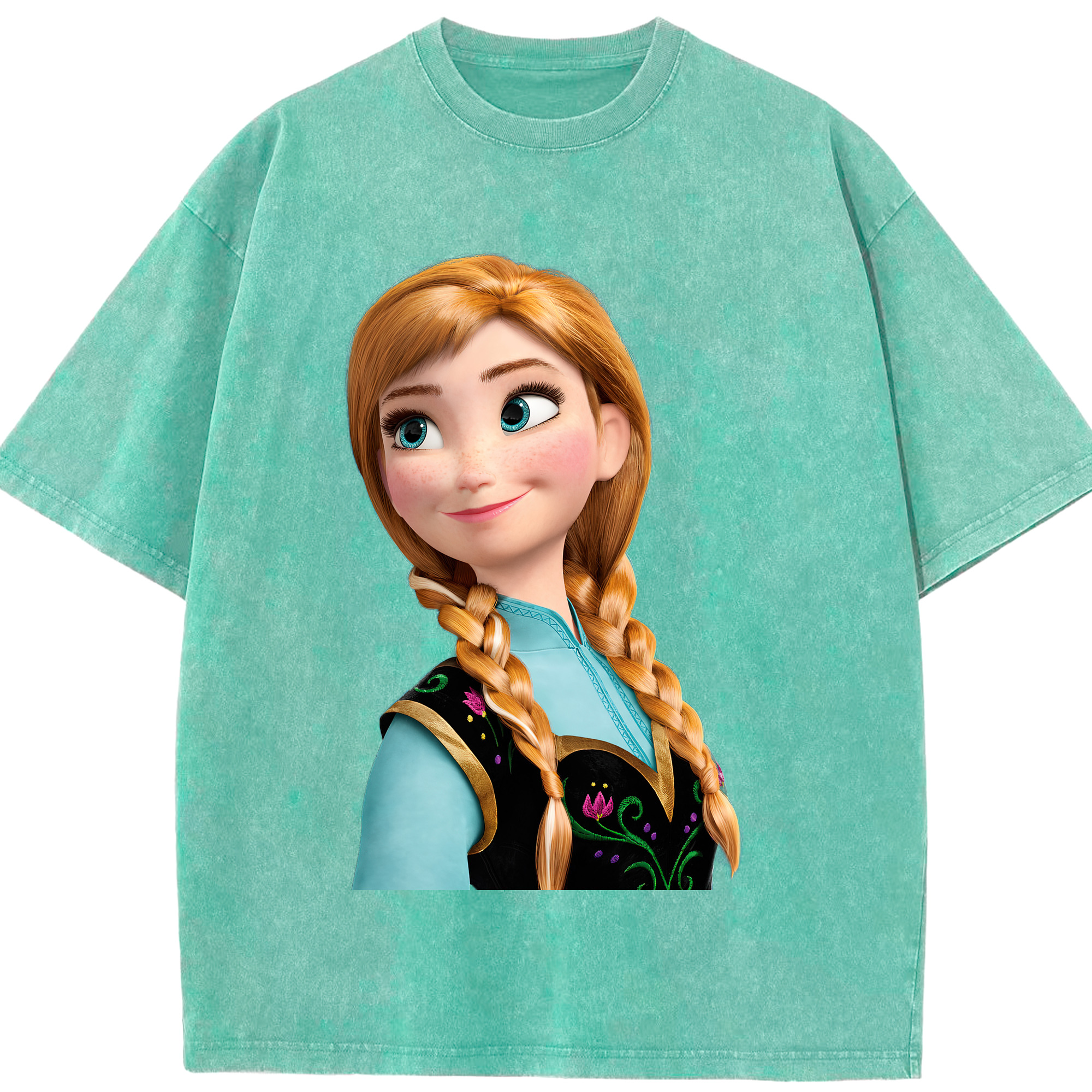 （画像用） アナと雪の女王 アンナ エルサ Frozen Anna Elsa 綿100% ヴィンテージ風 半袖Tシャツ（フロントプリント）
